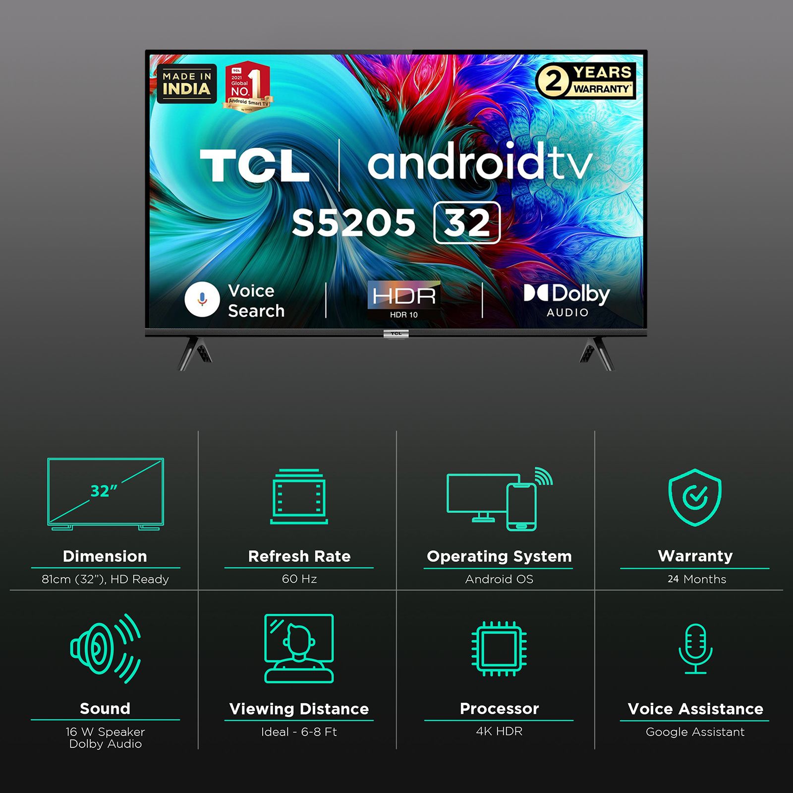 Buy TCL S5205 81 cm (32 inch) HD Ready LED Smart Android TV with